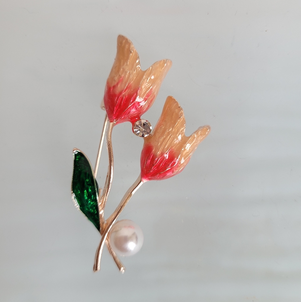Double Tulip Brooch  Pin Pendant *NWT*